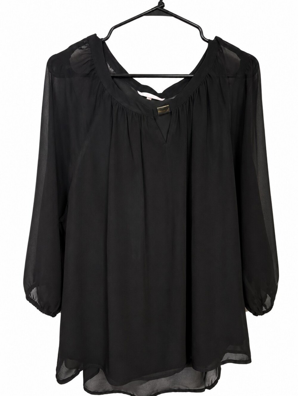 Women's Calvin Klein Black Sheer Long Sleeve Blouse With Silver Accent Size XL E